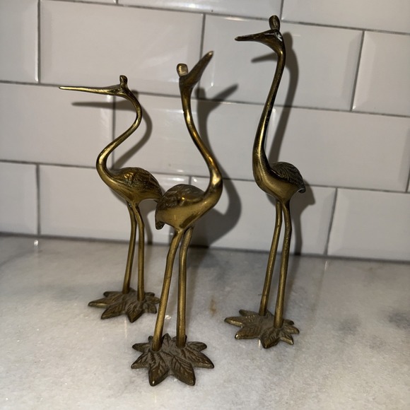 Set Of 3 Mid Century Cranes/ Herons Brass Figures OLA0004